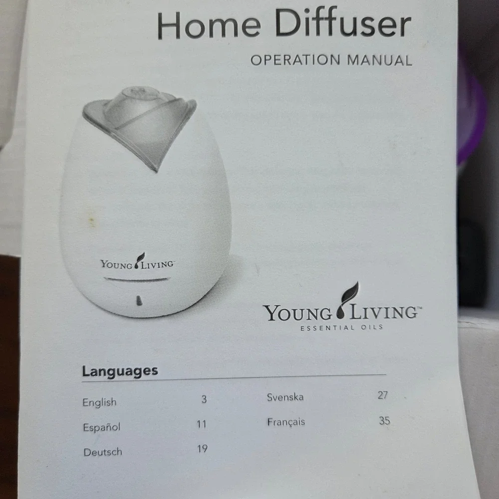 Young Living Home Diffuser Essential Oil Ultrasonic Mist Humidifier White Purple